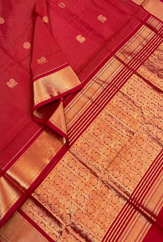 Kanchi Silk Cotton Sarees | luxury silk cotton | vairaoosi muthukattam x brick red | mayil X chakram | NKV37