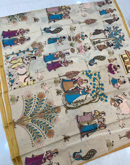 Ponduru soft Cotton | storytelling saree | cream
