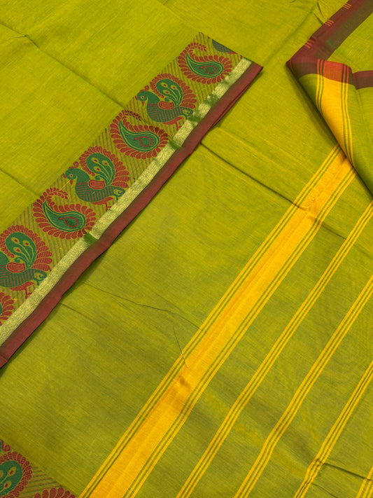 Kanchi soft cotton | green X brown | mayil thread border