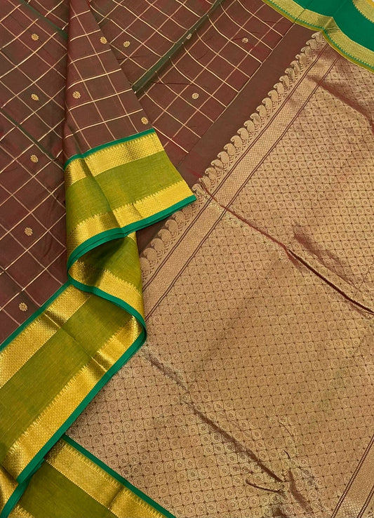 Kanchi mercerised soft cotton | twotone brown | kattam X zari border