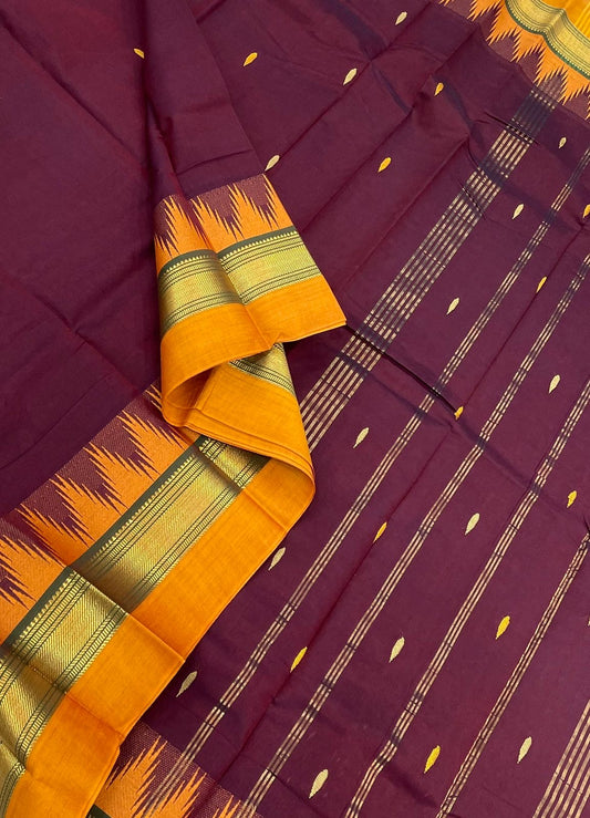 Kanchi mercerised soft cotton |rich zari temple border x malli moogu butta| aaraku x manjal | MC10