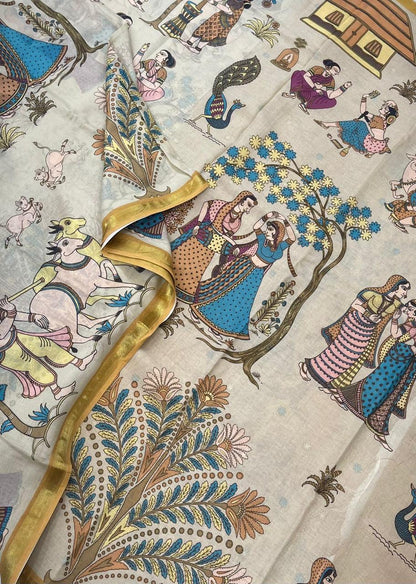 Ponduru soft Cotton | storytelling saree | cream