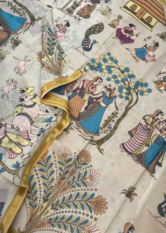 Ponduru soft Cotton | storytelling saree | cream