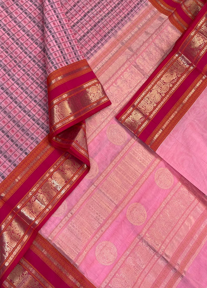 Kanchi Silk Cotton Sarees | 1000 butta  X rich zari pallu X zari border | pastel rose milk pink X pink