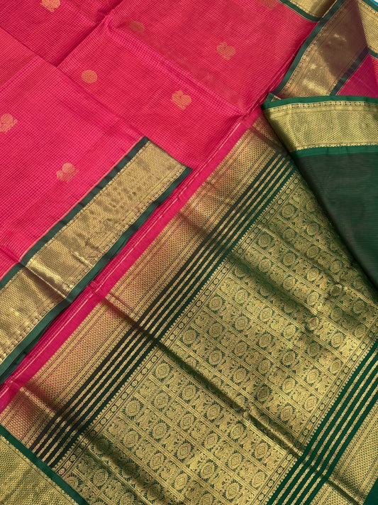 Kanchi Silk Cotton Sarees | luxury silk cotton | muthukattam x mayil chakram  | rose X green | NKV37