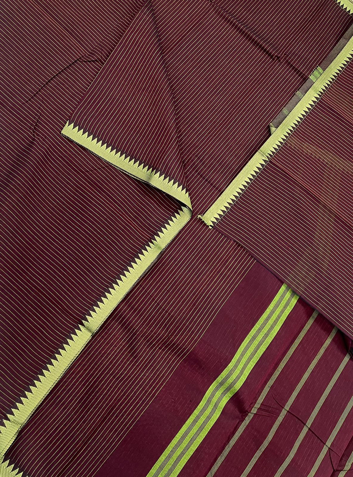 Kanchi soft cotton |tiny temple  x  tiny thread border | kattam lines x burgundy x green