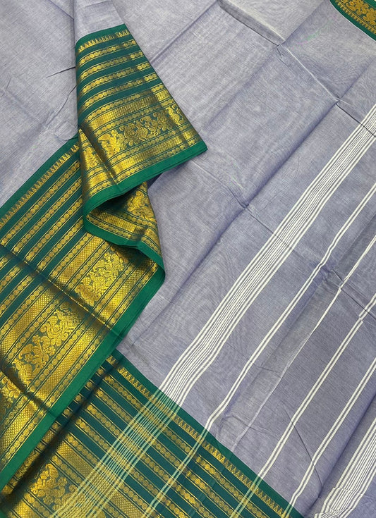 Kanchi soft cotton | pastel blue x cyan green | zari long border