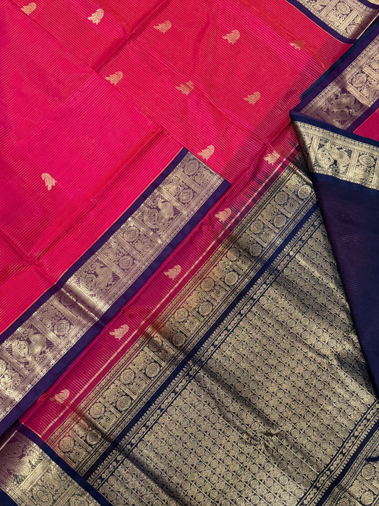 Kanchi Silk Cotton Sarees | luxury silk cotton | VAIRAOOSI X Mayil | pinkish red x blue NKV37