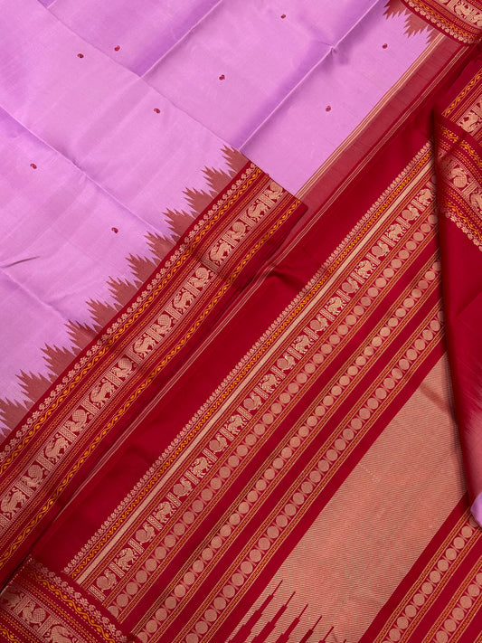 Pure Kanjivarams | pink violet X red | yhazli mayil | Handwoven luxury x 4 ply | zero Zari Korvai