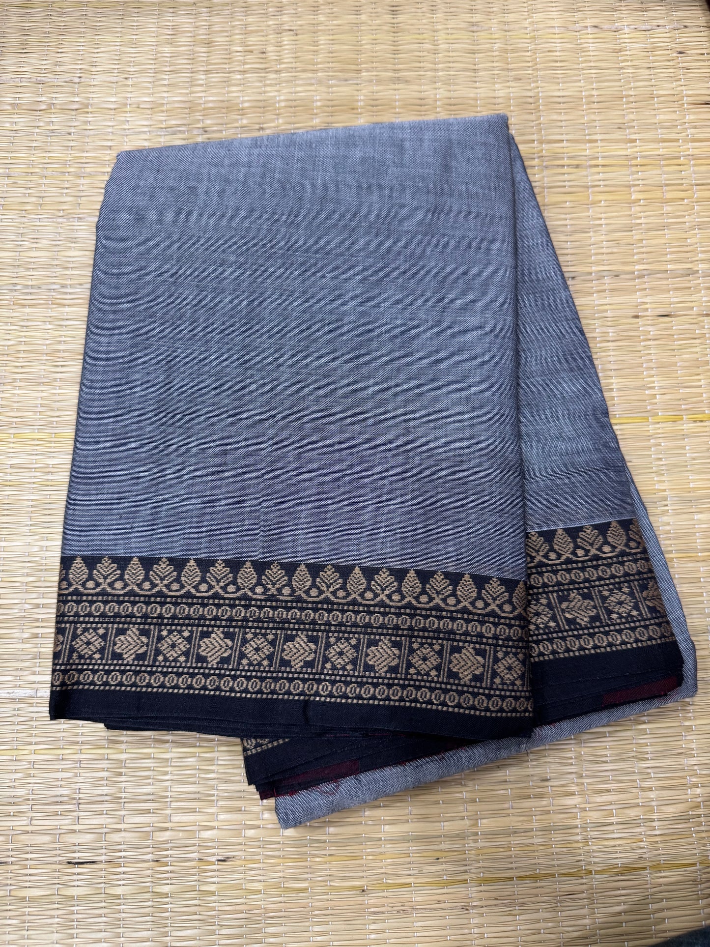 Narayanpet soft cottons | tiny thread border | grey X black