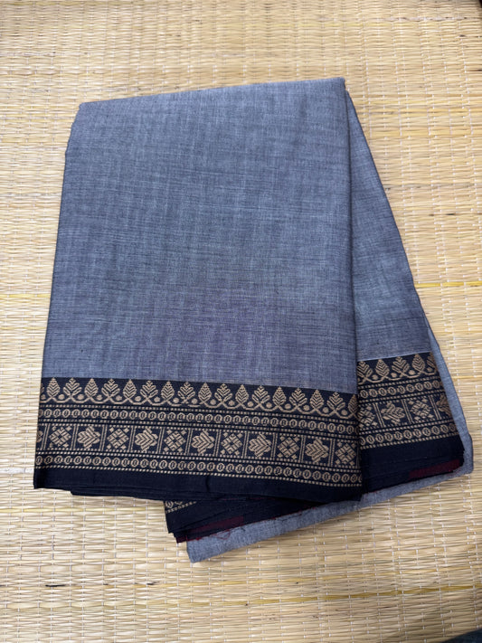 Narayanpet soft cottons | tiny thread border | grey X black