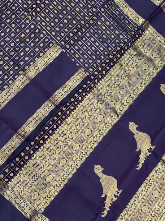 Pure Kanjivarams | Kalakshetra killi x rettaipet border | Handwoven luxury x 4 ply | dark brown ( bettle nut )X gold  | NKV120