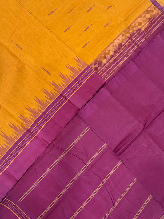 Pure Handloom Kanchi rich Cotton Saree | cotton body X silk border | Manjal x aaraku | silk woven border | NKV12