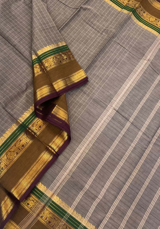 Kanchi soft cotton | kattam x rettaipet | grey X green X brown