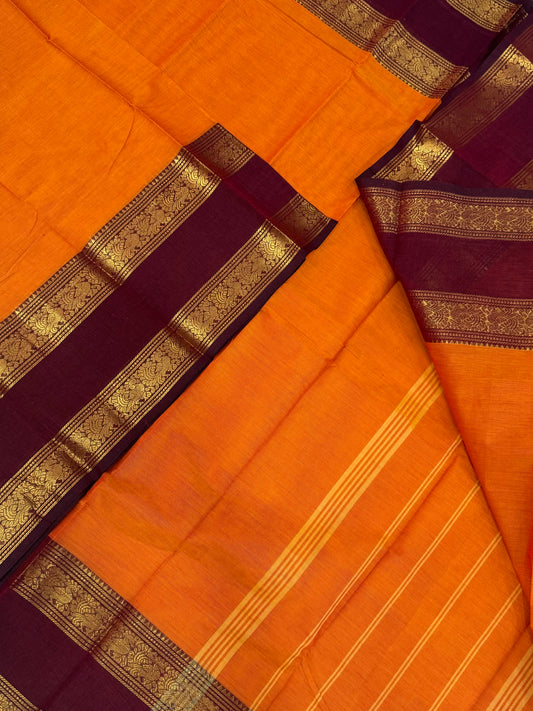 Kanchi soft cotton | orange x burgundy |  rettaipet zari border