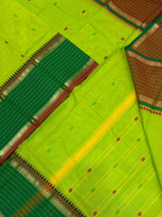 Kanchi soft cotton | leaf green x ganga Jamuna |  kattam zari border