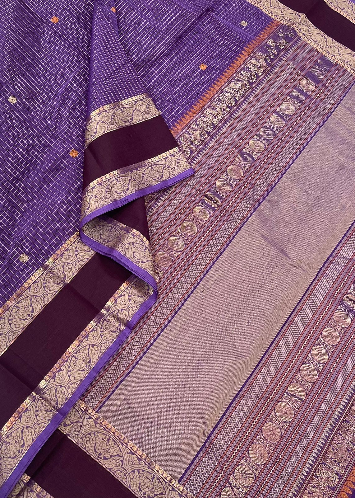 Pure Handloom Kanchi rich Cotton Saree | Zari muthukattam |violet