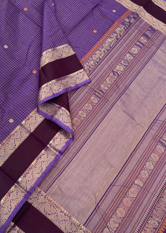 Pure Handloom Kanchi rich Cotton Saree | Zari muthukattam |violet