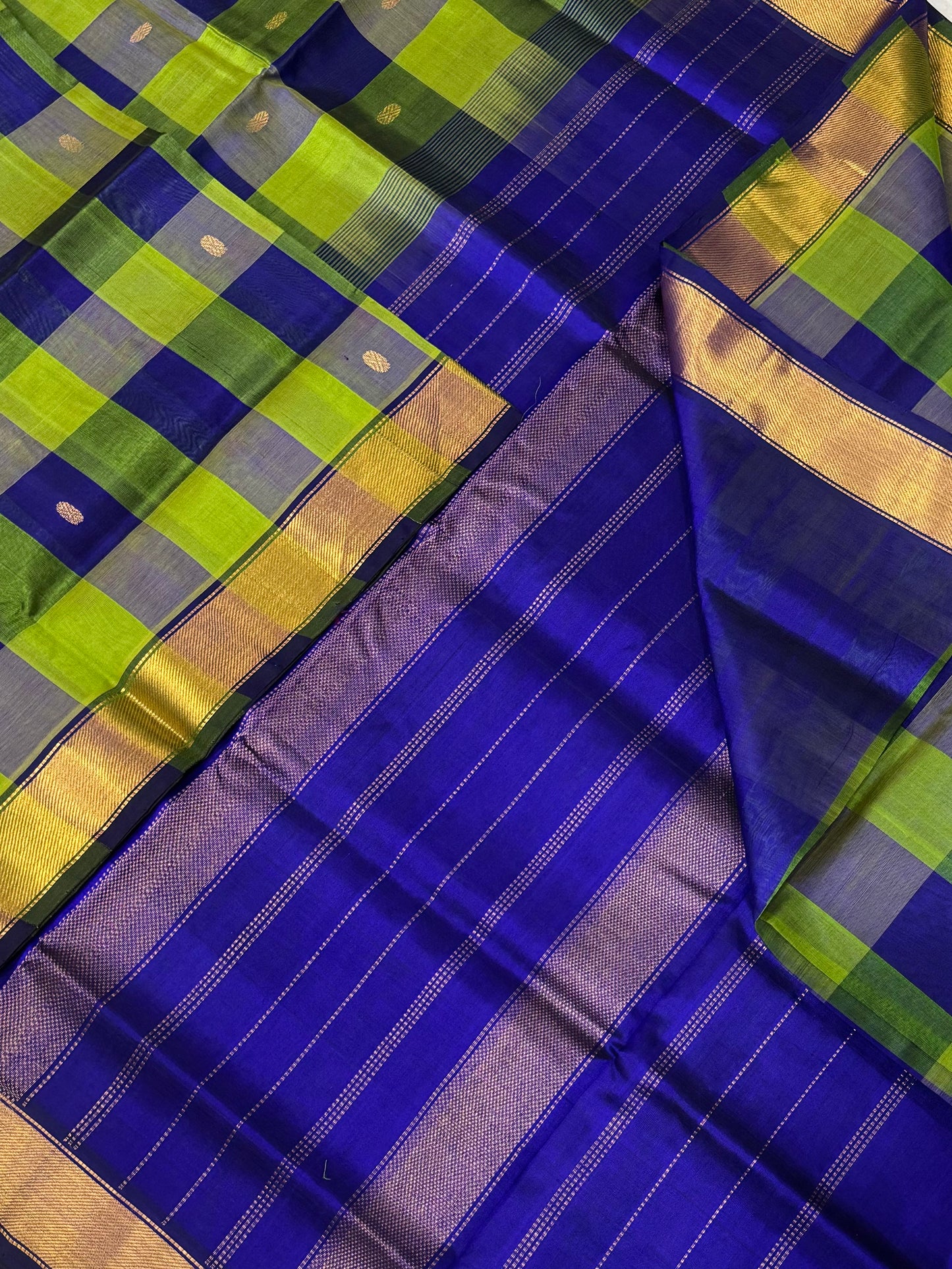 Kanchi Silk Cotton Sarees | silk cotton | green X violet | kattam