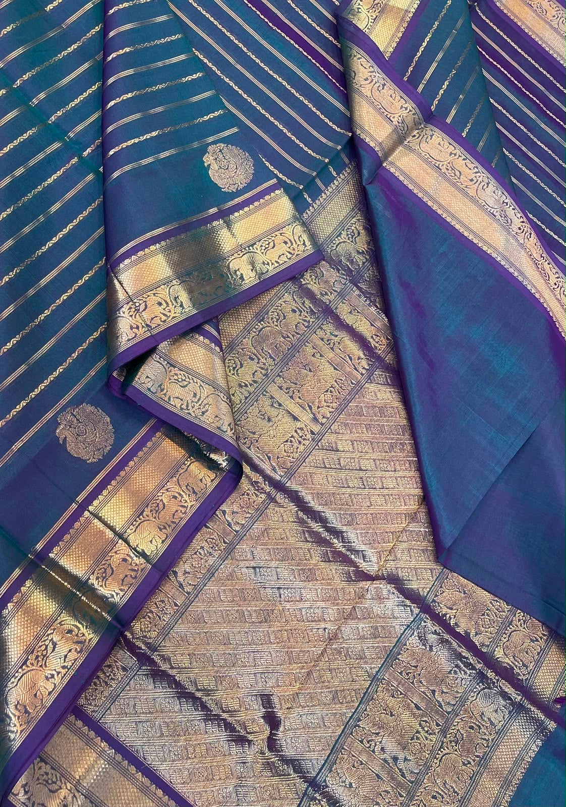 Kanchi Silk Cotton Sarees | luxury silk cotton | veldhari X Mayil x pichwai cow| twotone blue X Violet