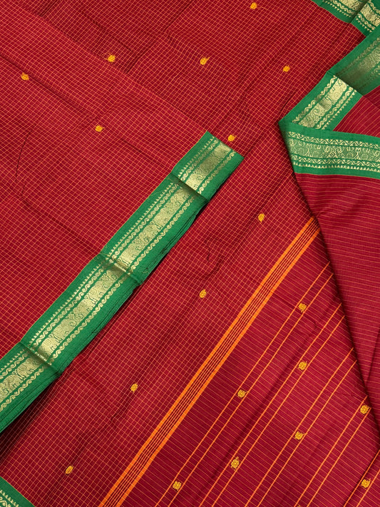 Kanchi soft cotton | red x green  |  tiny zari border x kattam
