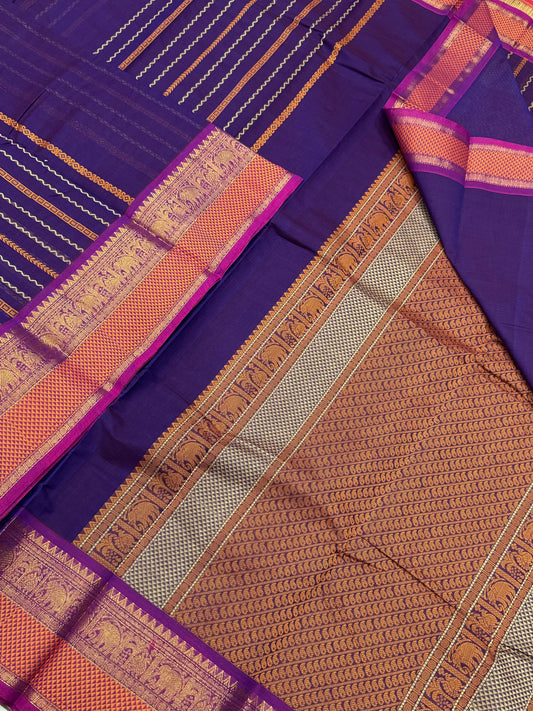 Kanchi soft cotton | violet X vadamalli | rich pallu X Zari border