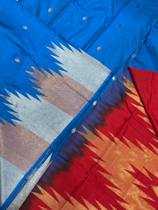 Vegan Silk Sarees Online | blue X red | rich border