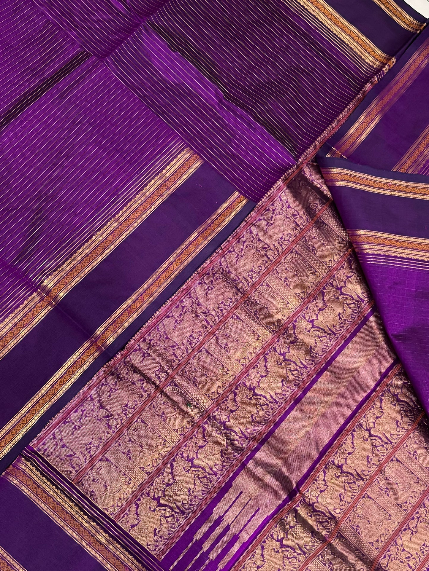 Kanchi Silk Cotton Sarees | rich oosivanam veldhari X rettaipet border | electric violet