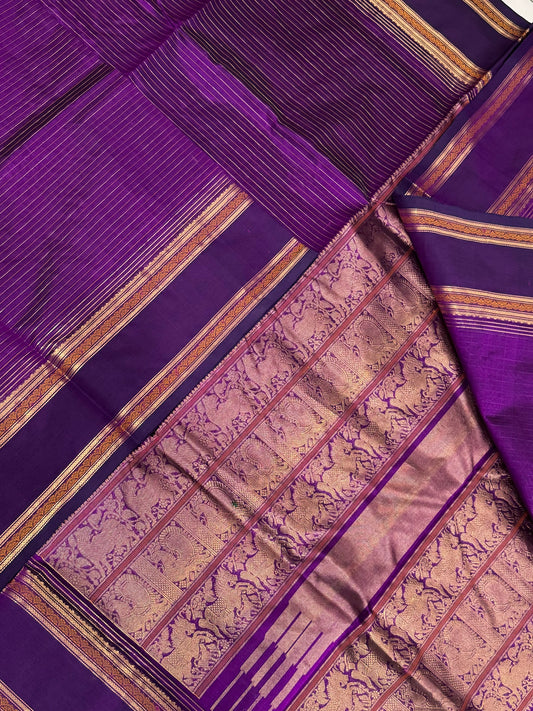 Kanchi Silk Cotton Sarees | rich oosivanam veldhari X rettaipet border | electric violet