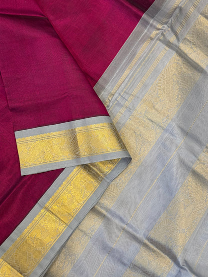 Kanchi Silk Cotton Sarees | Korvai silk cotton | burgandy X grey |
