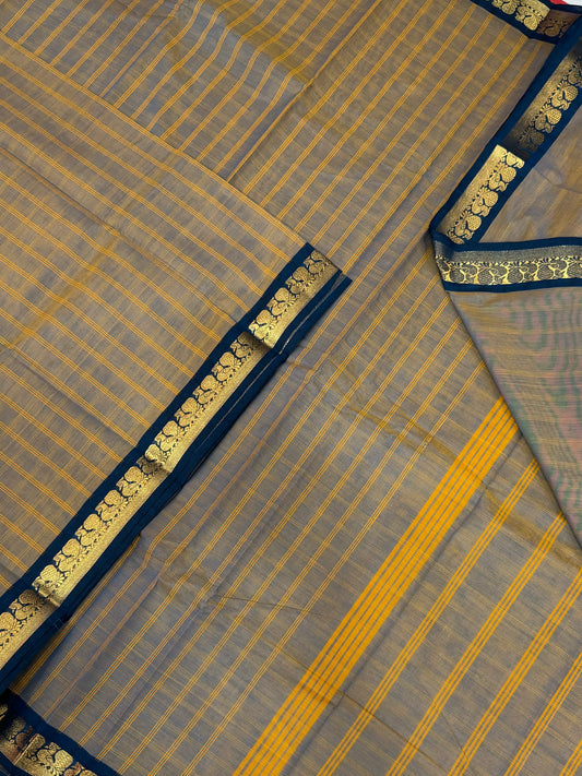 Kanchi soft cotton | Zari tiny border | jewel tone x blue