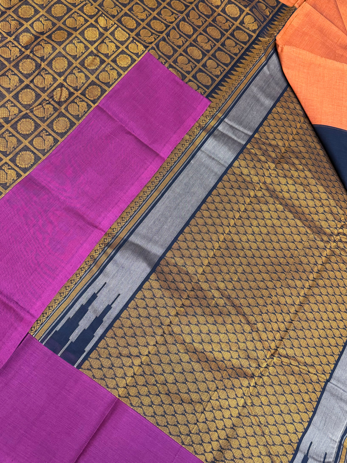 Pure Handloom Kanchi rich Cotton Saree | 1000 BUTTA  X thread woven pallu | blaxk X Ganga Jamuna