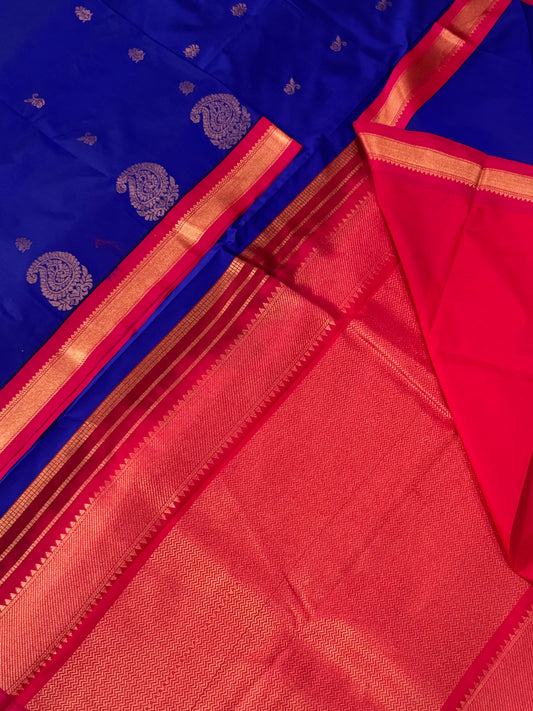 Vegan Silk Sarees Online | royal blue X pink