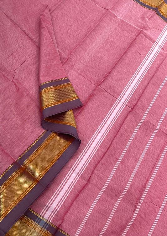Kanchi mercerised soft cotton |rich zari border | pastel pink x lavender | MC10