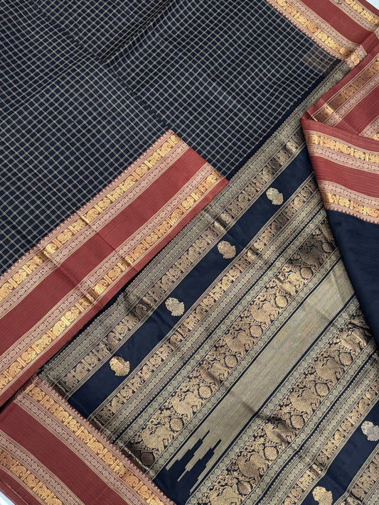 Kanchi Silk Cotton Sarees | silk cotton | thread kattam X zari rettaipet | black X brick