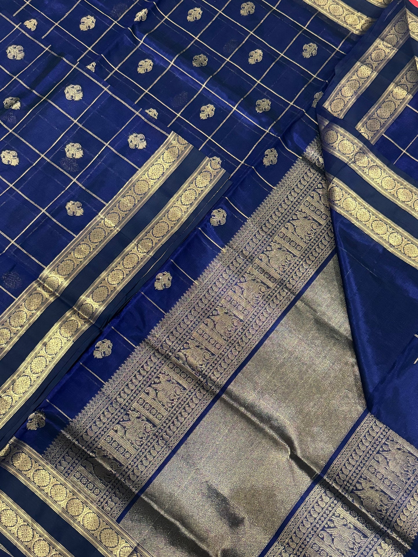 Kanchi Silk Cotton Sarees | BLUE X GOLD |  rettaipet Zari border  x eruthalapakshi kattam