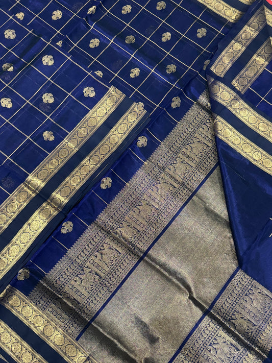 Kanchi Silk Cotton Sarees | BLUE X GOLD |  rettaipet Zari border  x eruthalapakshi kattam
