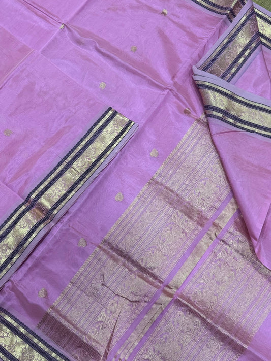 Kanchi Silk Cotton Sarees | tiny yhazli BUTTA x small parrot border | baby pink X gold