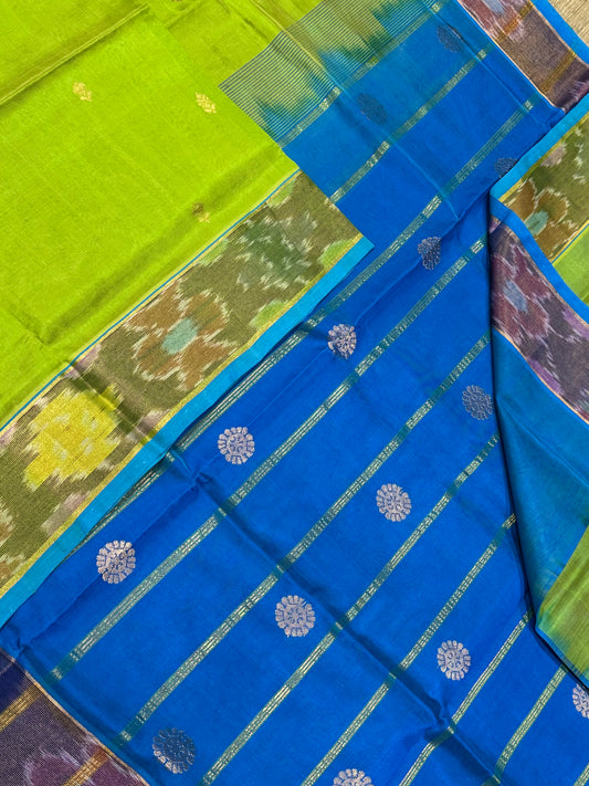 Kanchi Silk Cotton Sarees | silk cotton | green X blue