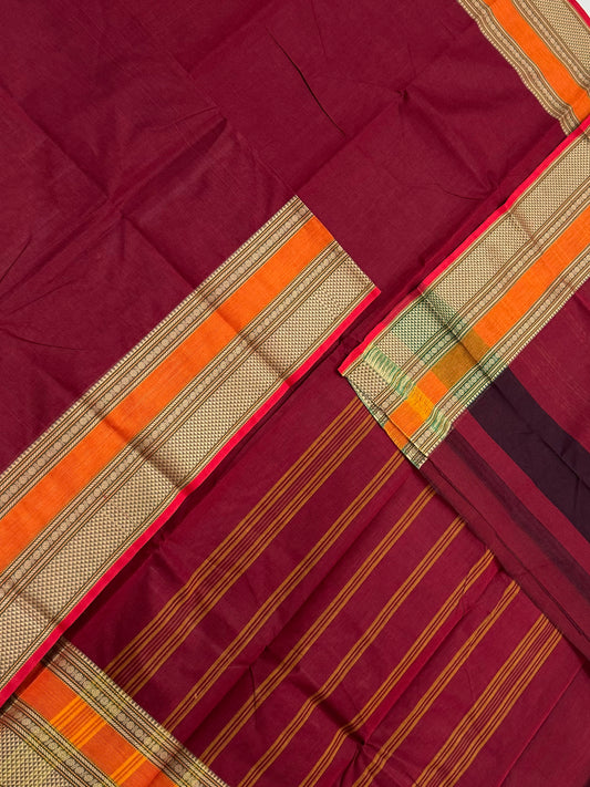 Kanchi soft cotton |thread woven x rettaipet border |  aaraku x orange