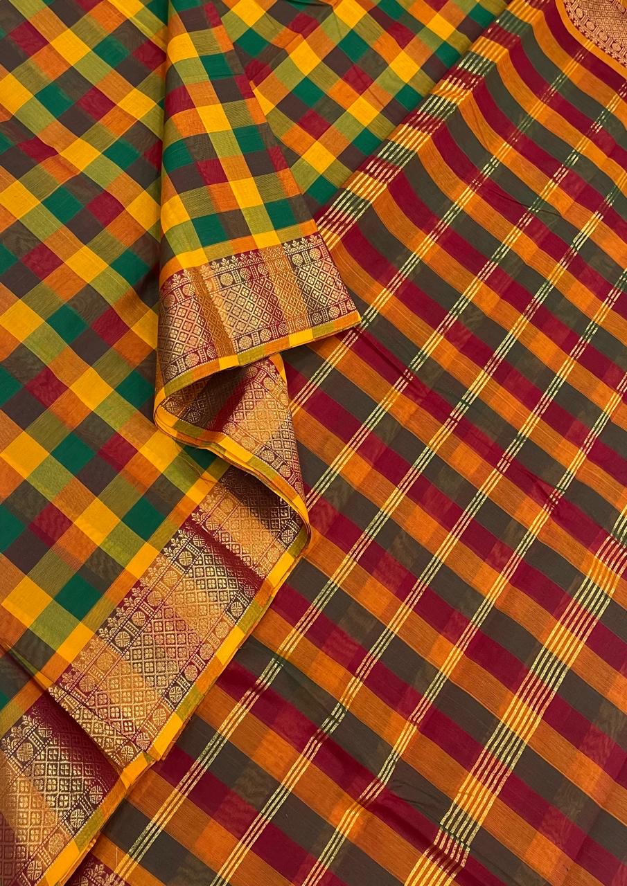 Kanchi pure mercerized 120 count soft cotton | PALUM PAZHAMUM kattam | small zari border | NKV55