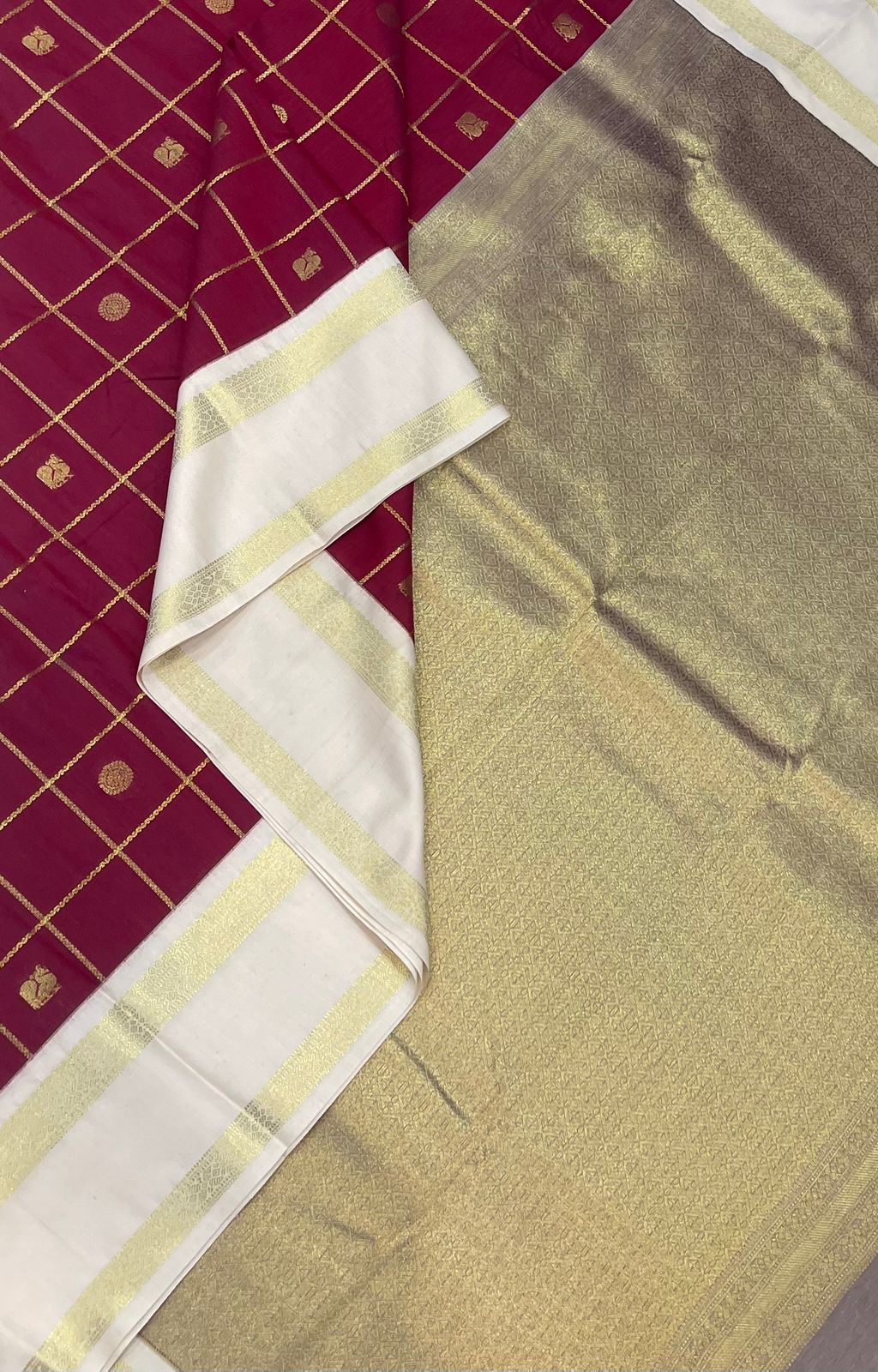 Semi Silk soft Cotton Sarees | korvai Rettaipet border X mayil chakram kattam | red x cream | NKV11