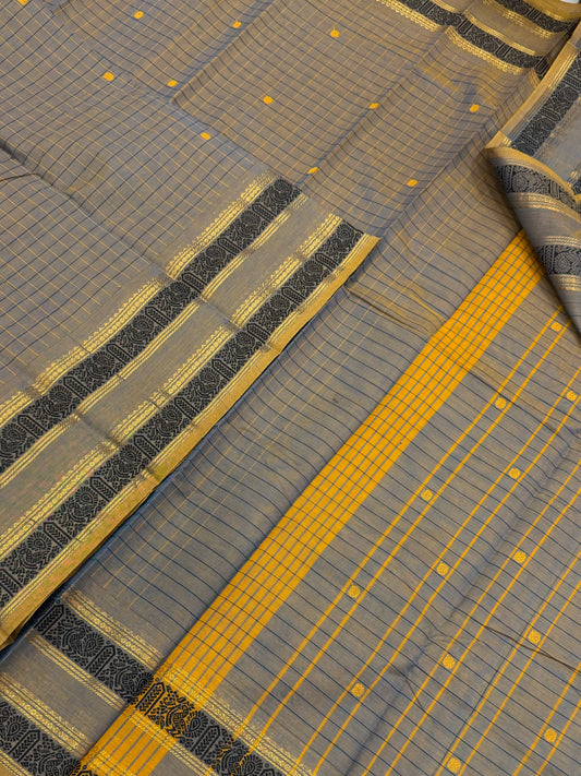 Kanchi soft cotton | twotone grey X yellow | thread kattam X rettaipet border