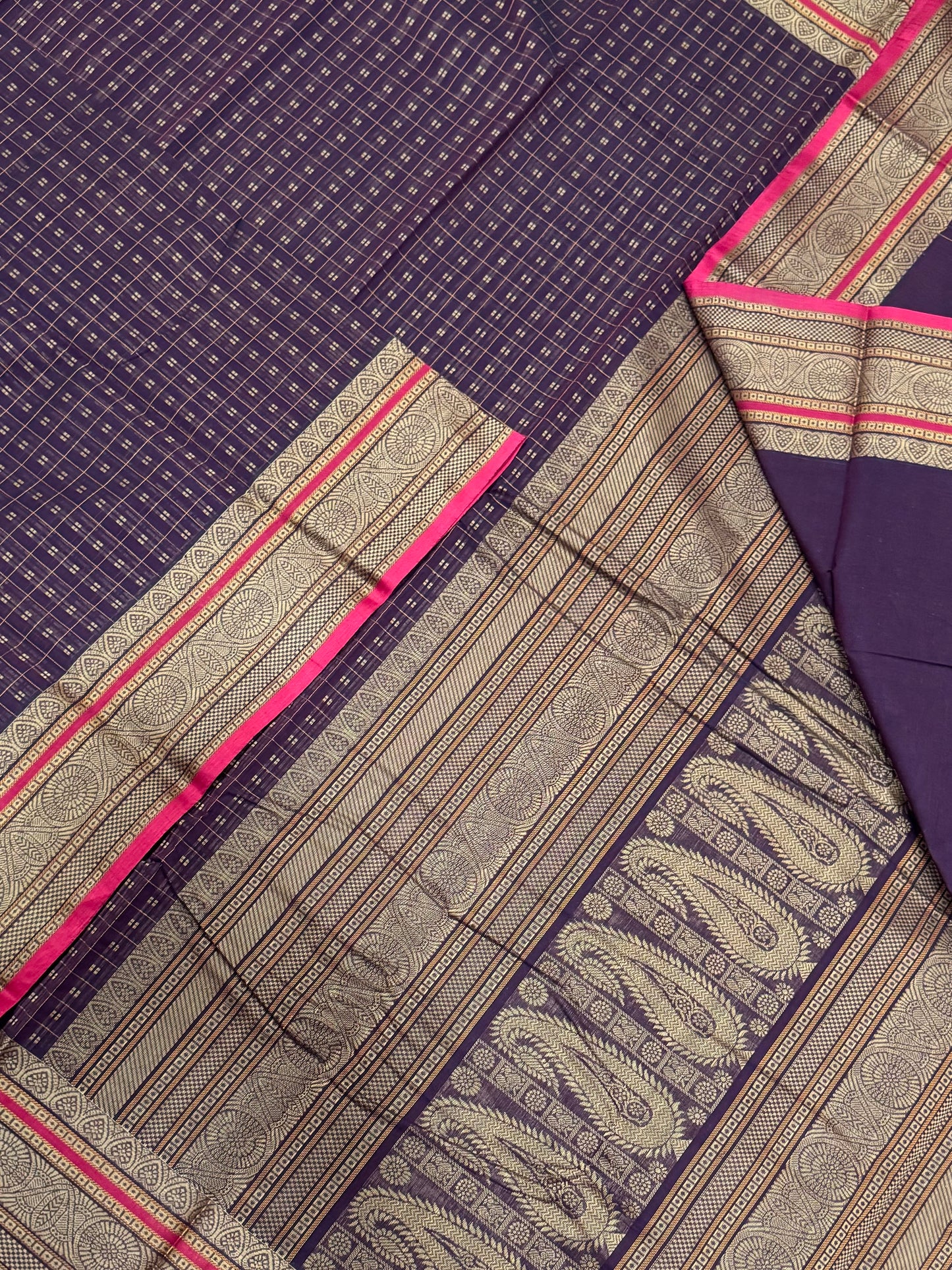 Pure Handloom Kanchi rich Cotton Saree | thread woven X  1000 BUTTA |chocolate brown X pink | intricate rich thread woven Pallu & borders