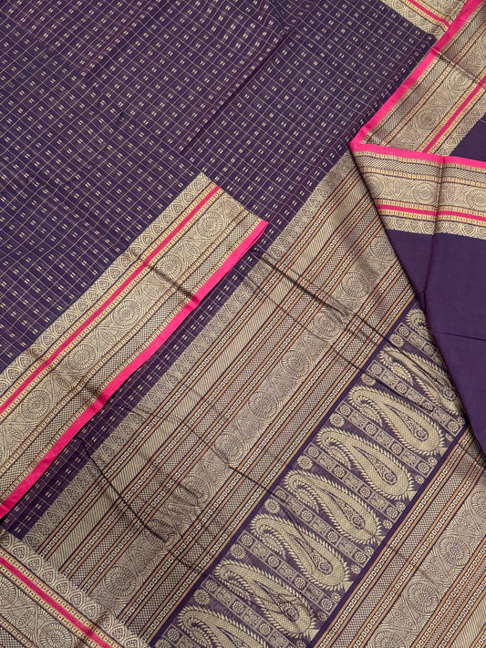 Pure Handloom Kanchi rich Cotton Saree | thread woven X  1000 BUTTA |chocolate brown X pink | intricate rich thread woven Pallu & borders