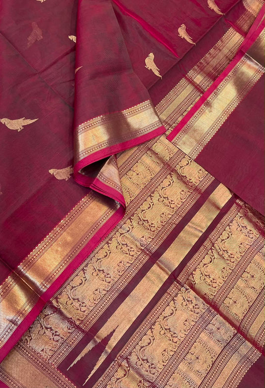 Kanchi Silk Cotton Sarees | luxury silk cotton | rich zari border X killi motif| twotone pink