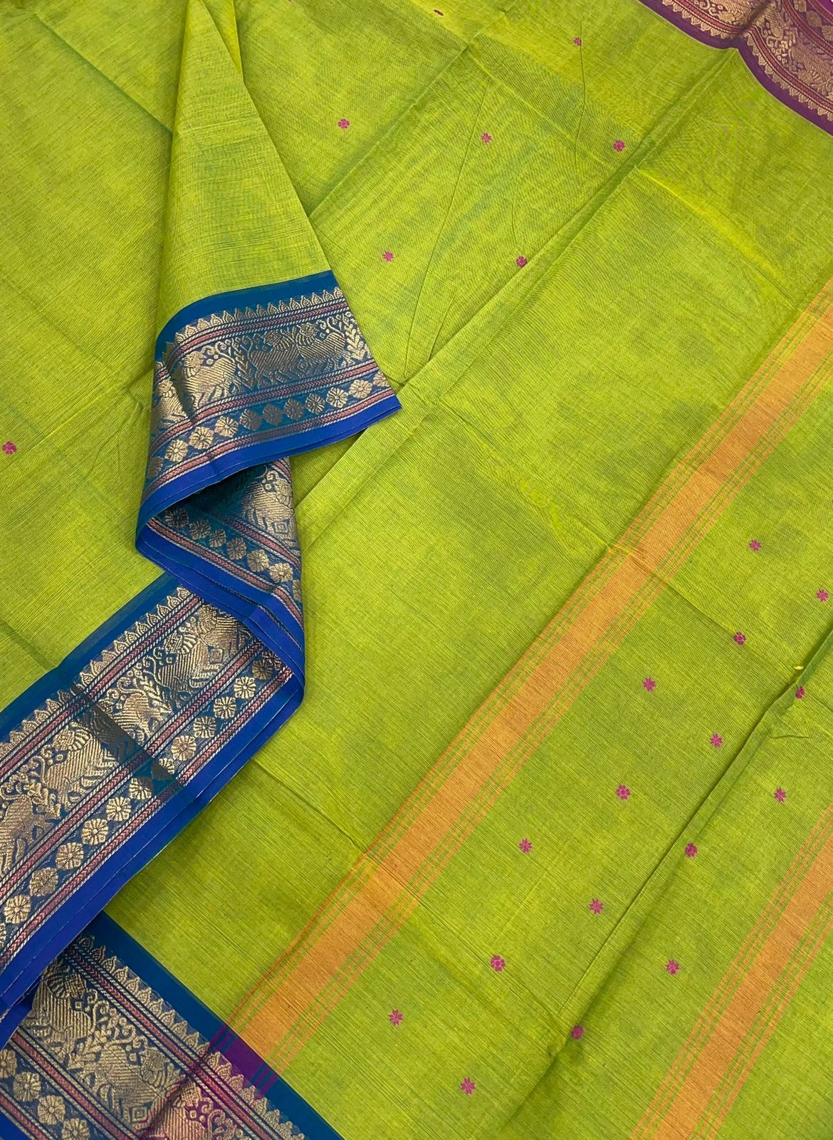 Kanchi Cotton green X gangajamuna small Zari yahzli border