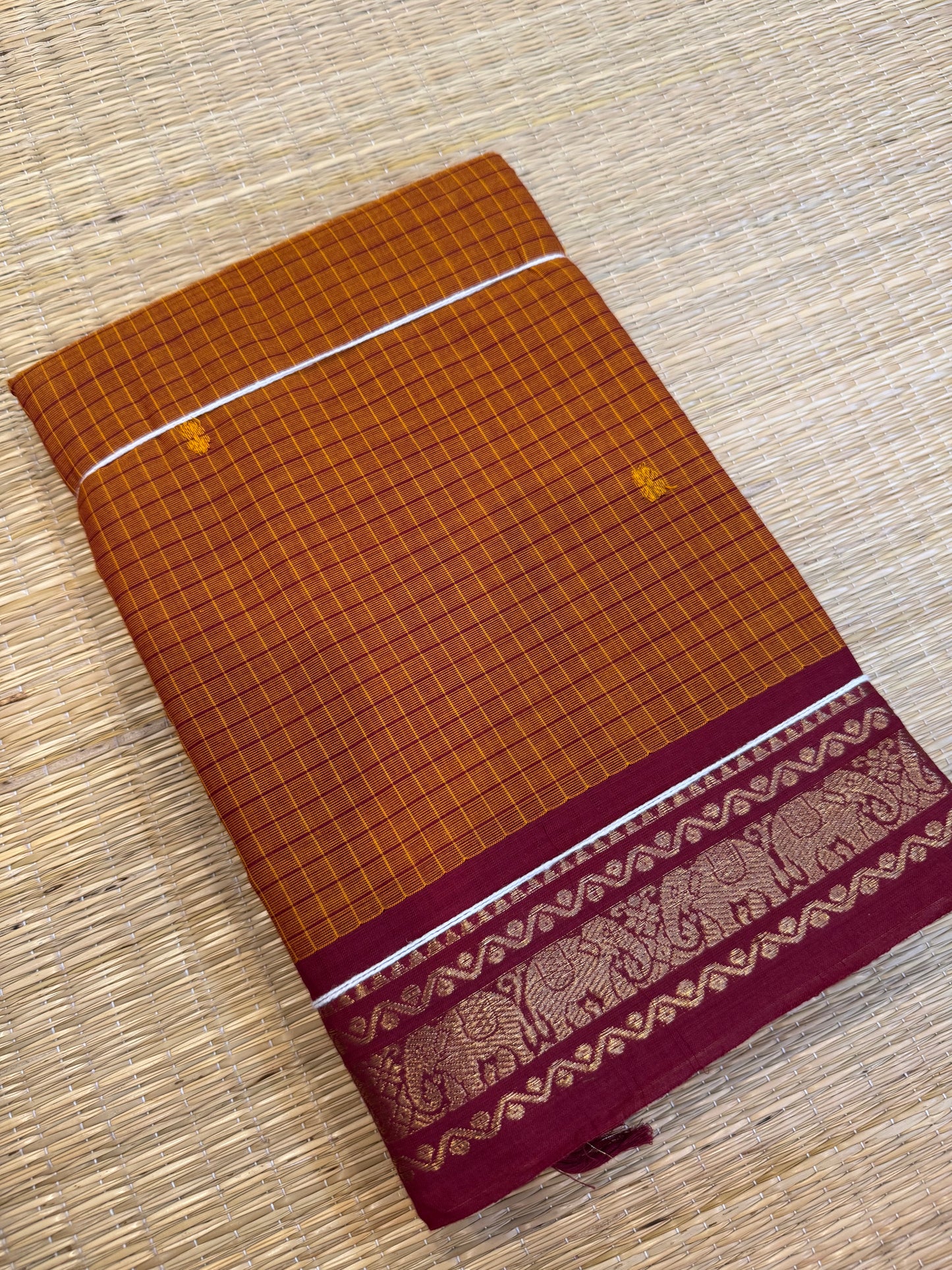 Kanchi soft cotton | orange x red | kattam x tiny Zari border