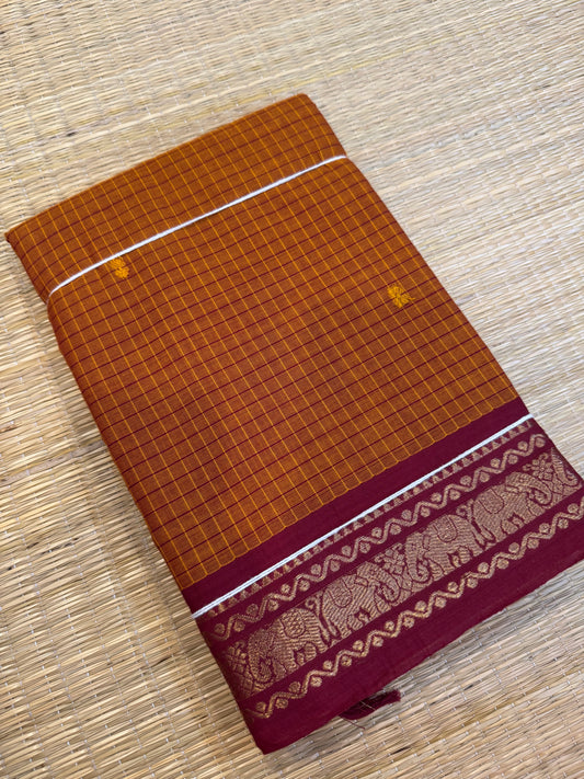 Kanchi soft cotton | orange x red | kattam x tiny Zari border