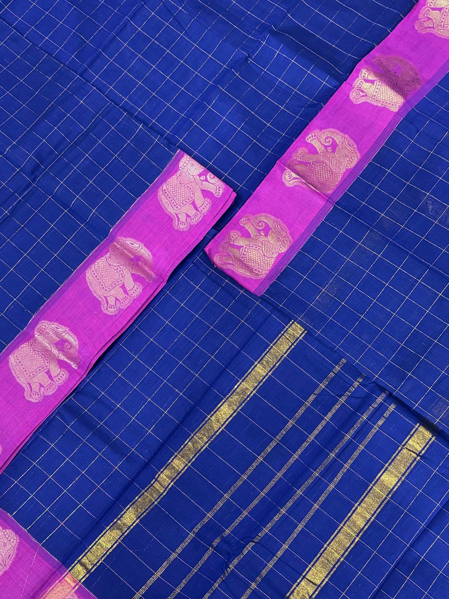 Kanchi soft cotton | royal blue X pink |  kattam x Zari border